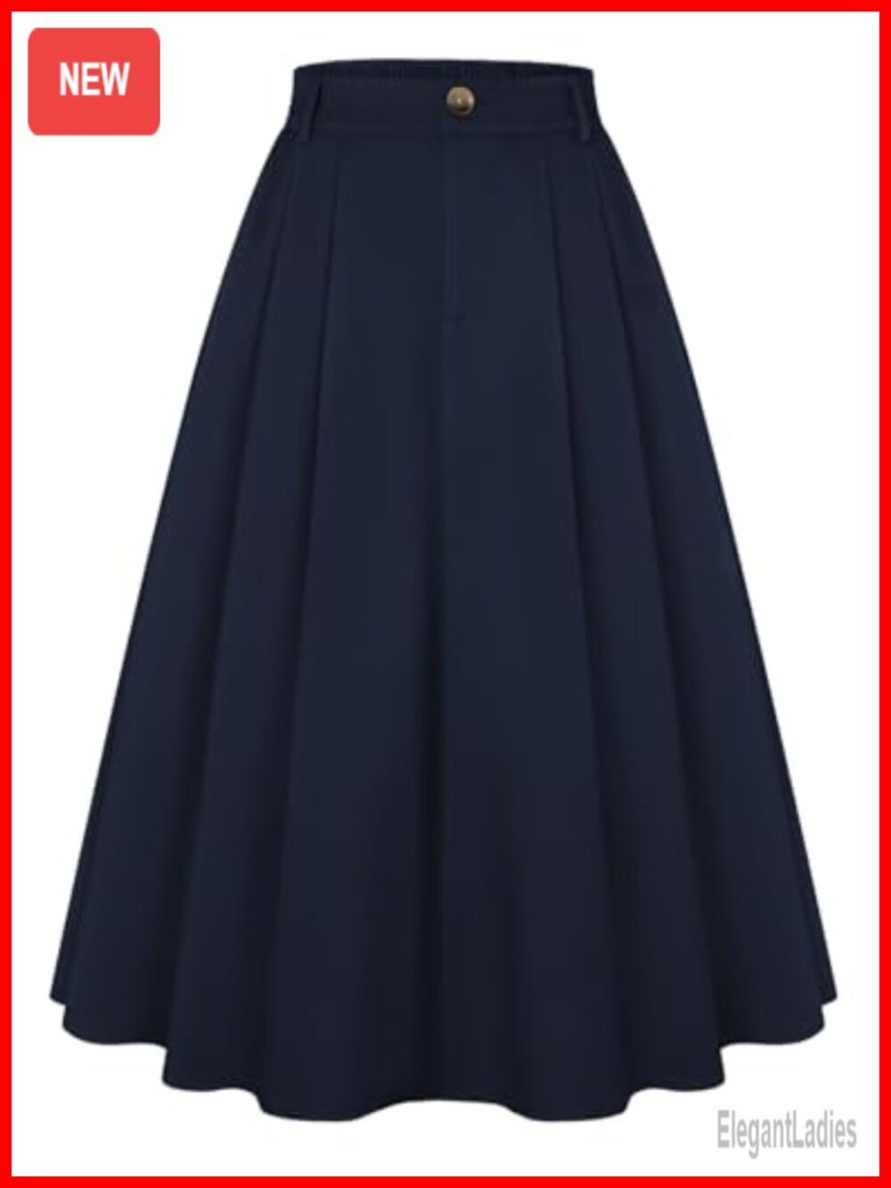 Vintage Pleated A-Line Midi Skirt with Pockets High Elastic Waist